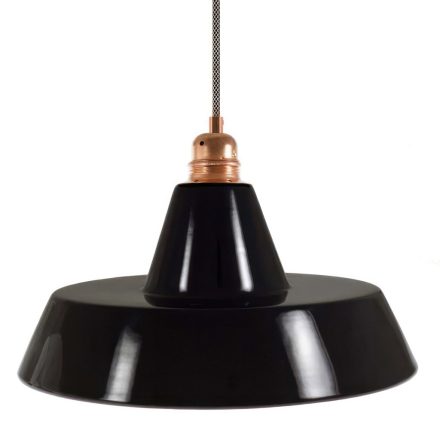 Suspended lamp with textile cable, industrial ceramic lampshade and metal coating - Made in Italy - Bulb included