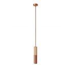 Suspended lamp with textile cable and double Tub-E14 wooden and metal shade - Made in Italy