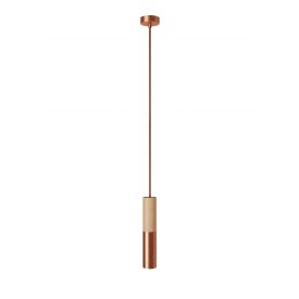   Suspended lamp with textile cable and double Tub-E14 wooden and metal shade - Made in Italy