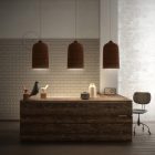 Suspended lamp with textile cable and Bell XL ceramic lampshade - Made in Italy - Bulb included