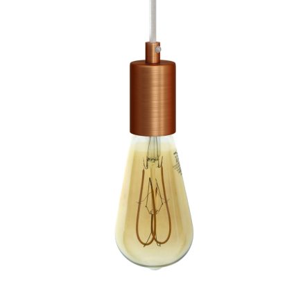 Suspended lamp with textile cable and satin metal details - Made in Italy - Bulb included