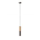 Suspended lamp with textile cable and double Tub-E14 wooden and metal shade - Made in Italy