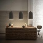 Suspended lamp with textile cable and Bell XL ceramic lampshade - Made in Italy - Bulb included