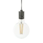 Suspended lamp with textile cable and engraved aluminum lamp holder - Made in Italy - Bulb included