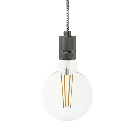 Suspended lamp with textile cable and engraved aluminum lamp holder - Made in Italy - Bulb included