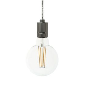   Suspended lamp with textile cable and engraved aluminum lamp holder - Made in Italy - Bulb included