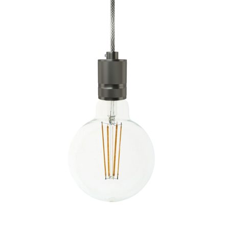 Hanging lamp with textile cable and milled aluminum lamp holder - Made in Italy - Bulb included