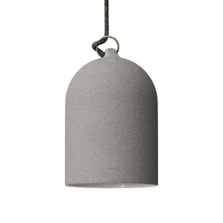 Suspended lamp with textile cable and lampshade Mini Bell XS ceramic lampshade - Made in Italy - Bulb included