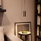 Suspended lamp with textile cable, Tub-E14 lampshade and metal details