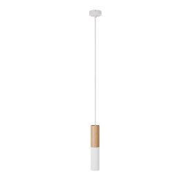   Suspended lamp with textile cable and double Tub-E14 wooden and metal shade - Made in Italy