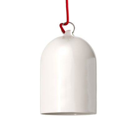 Suspended lamp with textile cable and lampshade Mini Bell XS ceramic lampshade - Made in Italy - Bulb included