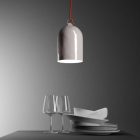 Suspended lamp with textile cable and lampshade Mini Bell XS ceramic lampshade - Made in Italy - Bulb included