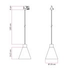 Track-mounted pendant lamp with conical wooden shade