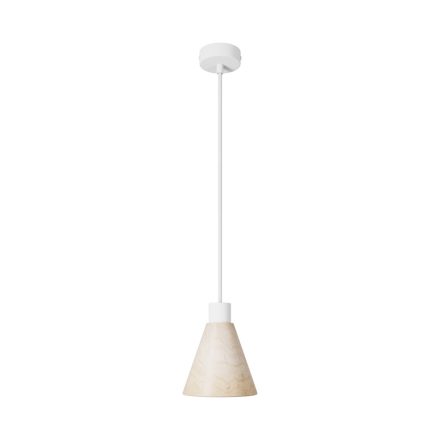 Suspended lamp with wooden conical lampshade