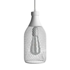   Suspended lamp with textile cable, Jeroboam bottle lampshade and metal details - Made in Italy - With bulb