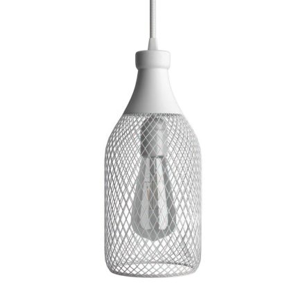 Suspended lamp with textile cable, Jeroboam bottle lampshade and metal details - Made in Italy - With bulb