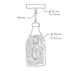 Suspended lamp with textile cable, Jeroboam bottle lampshade and metal details - Made in Italy - With bulb