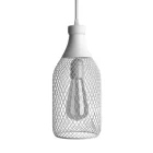 Suspended lamp with textile cable, Jeroboam bottle lampshade and metal details - Made in Italy - With bulb