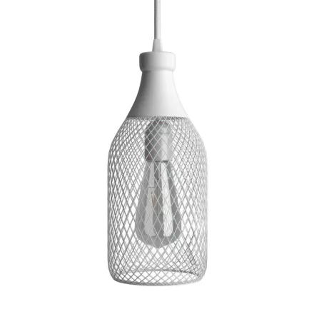 Suspended lamp with textile cable, Jeroboam bottle lampshade and metal details - Made in Italy - With bulb