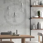 Suspended lamp with textile cable, Jeroboam bottle lampshade and metal details - Made in Italy - With bulb