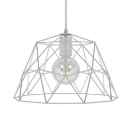   Suspended lamp with textile cable, dome lampshade and metal details - Made in Italy - Bulb included