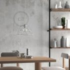 Suspended lamp with textile cable, dome lampshade and metal details - Made in Italy - Bulb included