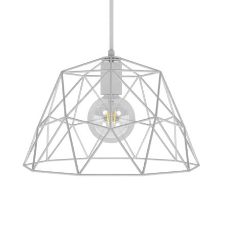 Suspended lamp with textile cable, dome lampshade and metal details - Made in Italy - Bulb included