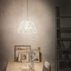 Suspended lamp with textile cable, dome lampshade and metal details - Made in Italy - Bulb included