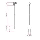 Rail-mounted pendant lamp with 7 cm cable clamp