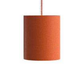   Suspended lamp with textile cable, cylindrical fabric lampshade and metal details - Made in Italy - Bulb included