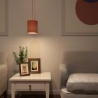 Suspended lamp with textile cable, cylindrical fabric lampshade and metal details - Made in Italy - Bulb included