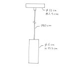 Suspended lamp with textile cable, Tub-E14 lampshade and metal details