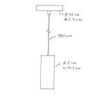 Suspended lamp with textile cable, Tub-E14 lampshade and metal details