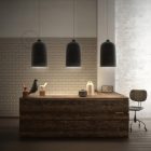 Suspended lamp with textile cable and Bell XL ceramic lampshade - Made in Italy - Bulb included