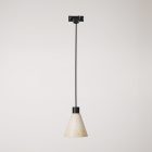 Track-mounted pendant lamp with conical wooden shade