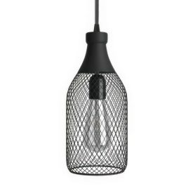   Suspended lamp with textile cable, Jeroboam bottle lampshade and metal details - Made in Italy - With bulb