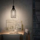 Suspended lamp with textile cable, Jeroboam bottle lampshade and metal details - Made in Italy - With bulb