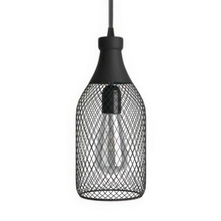 Suspended lamp with textile cable, Jeroboam bottle lampshade and metal details - Made in Italy - With bulb