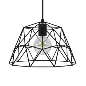   Suspended lamp with textile cable, dome lampshade and metal details - Made in Italy - Bulb included
