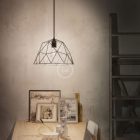 Suspended lamp with textile cable, dome lampshade and metal details - Made in Italy - Bulb included
