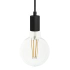 Suspended lamp with textile cable and monochrome metal details - Made in Italy - Bulb included