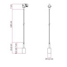 Rail-mounted pendant lamp with 7 cm cable clamp