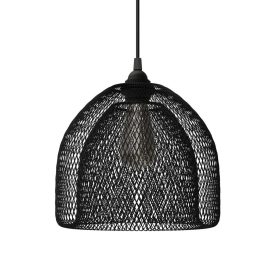   Suspended lamp with textile cable, Ghostbell XL cage lampshade and metal details - Made in Italy - Bulb included