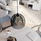 Suspended lamp with textile cable, Ghostbell XL cage lampshade and metal details - Made in Italy - Bulb included