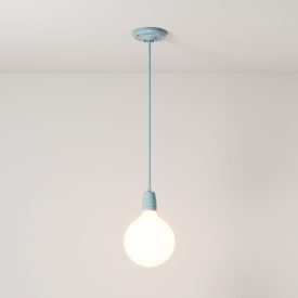   Suspended lamp with textile cable and colored porcelain details - Made in Italy - Bulb included
