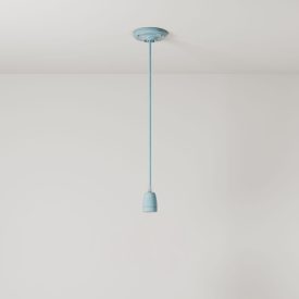   Suspended lamp with textile cable and colored porcelain details - Made in Italy - Bulb included