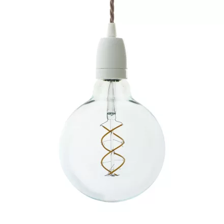 Suspended lamp with twisted textile cables and white porcelain details - Made in Italy - Bulb included