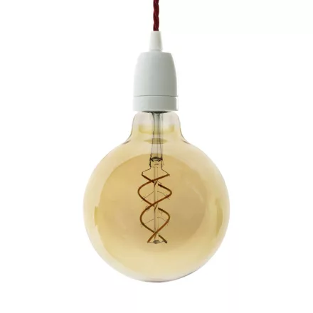 Suspended lamp with twisted textile cable and porcelain details - Made in Italy - Bulb included