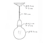 Suspended lamp with twisted textile cable and porcelain details - Made in Italy - Bulb included