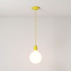 Suspended lamp with textile cable and colored porcelain details - Made in Italy - Bulb included